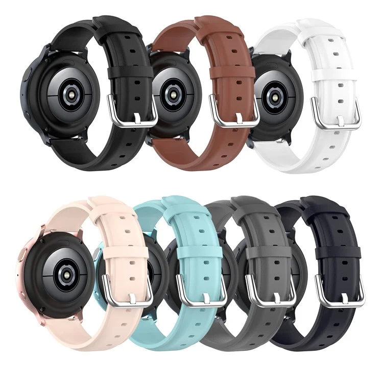Banda de reloj inteligente de piel auténtica de 20 mm de repuesto para Samsung Galaxy Watch Active2/Huawei Watch GT 3 de 42 mm - Negro