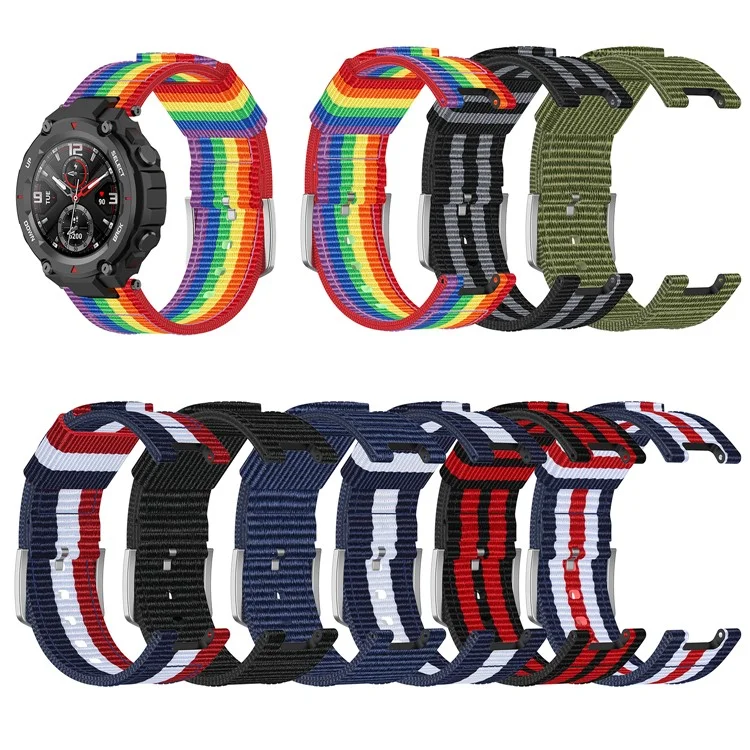 Rainbow Nylon Canvas Watch wit Installation Tools for Amazfit T-Rex  - Black/Red/Black/Red/Black