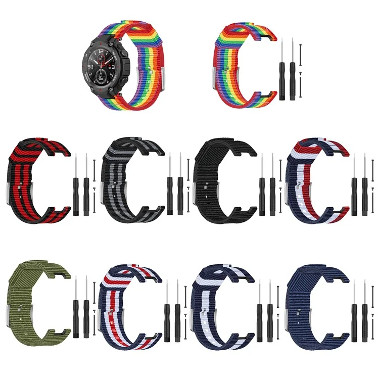 Rainbow Nylon Canvas Watch mit Installationswerkzeugen für Amazfit T-Rex - Schwarz/Rot/Schwarz/Rot/Schwarz