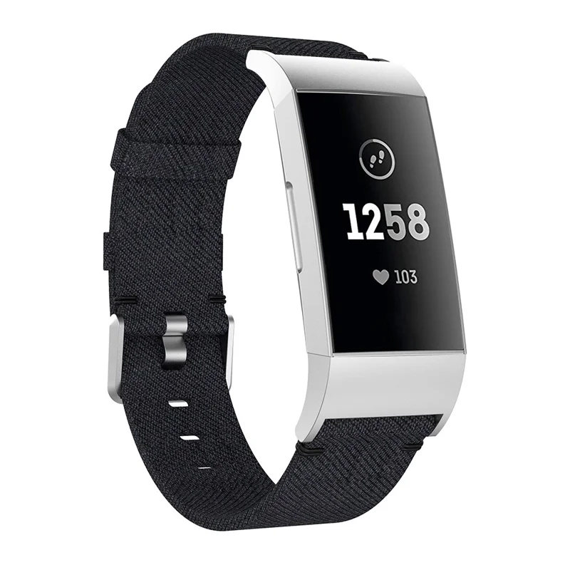 For Fitbit Charge 3/4 Canvas Watch Strap Replacement Wristband with Pin Buckle - Black