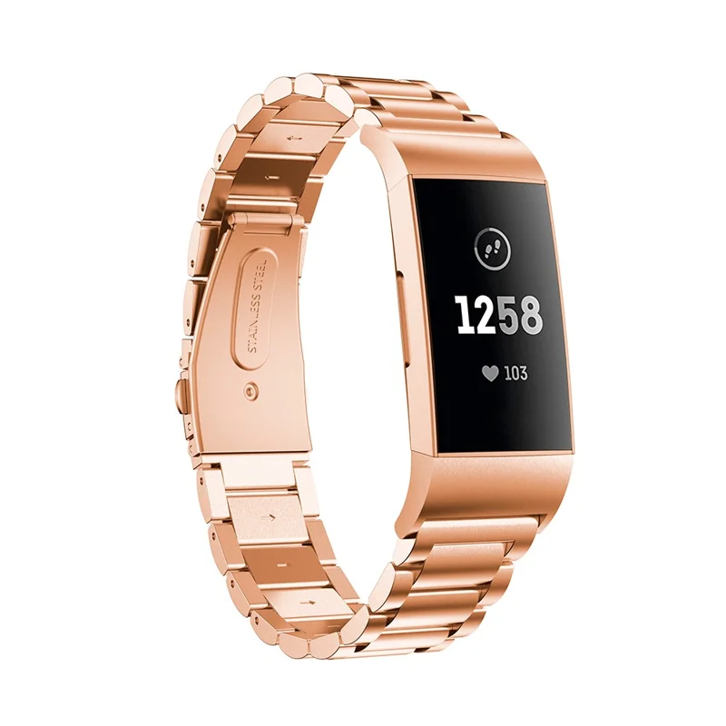 For Fitbit Charge 3/4 Stainless Steel Smart Watch Replacement Strap Watchband - Rose Gold
