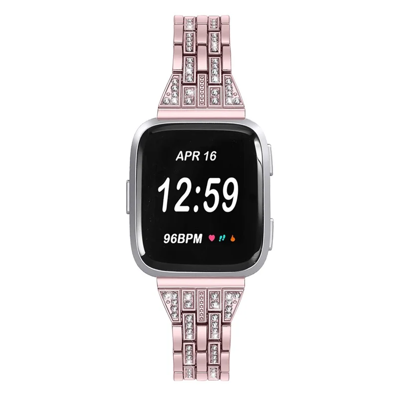 Five Beads Two Rows Stainless Steel with Diamond Chain Watch Strap for Fitbit Versa Lite - Rose Gold