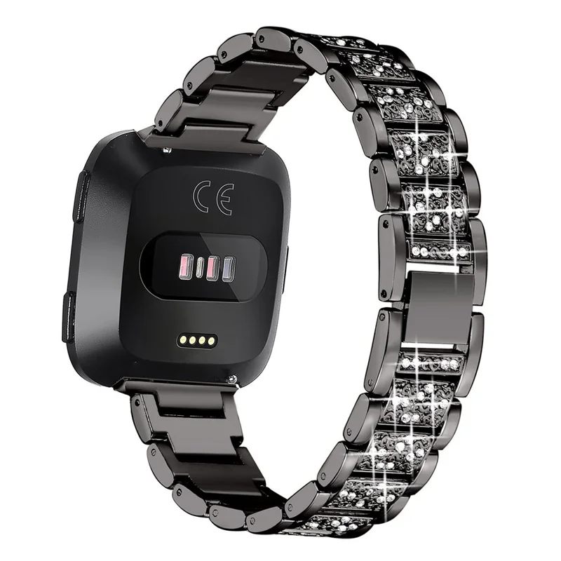 Rhinestone Decor Zinc Aleey Smart Watch Band Para Fitbit VERSA - Negro