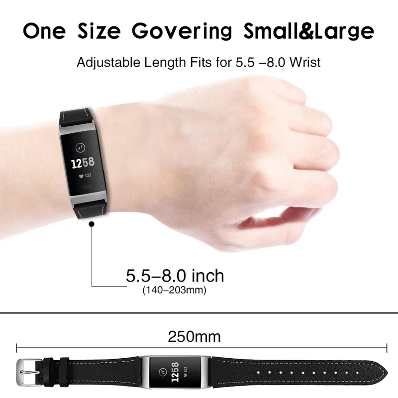 For Fitbit Charge 4/3 Watch Strap Genuine Leather Smart Watch Band Replacement - Black