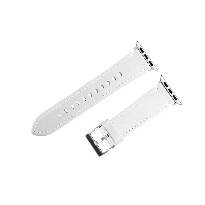 Classical Buckle Genuine Leather Watch Strap for Apple Watch Series 11 10 42mm / 9 8 7 41mm / SE3 SE2 SE 6 5 4 40mm / 3 2 1 38mm - White
