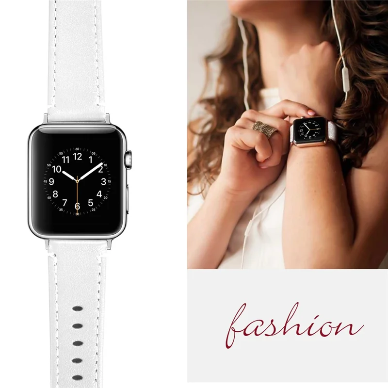 Classical Buckle Genuine Leather Watch Strap for Apple Watch Series 11 10 42mm / 9 8 7 41mm / SE3 SE2 SE 6 5 4 40mm / 3 2 1 38mm - White