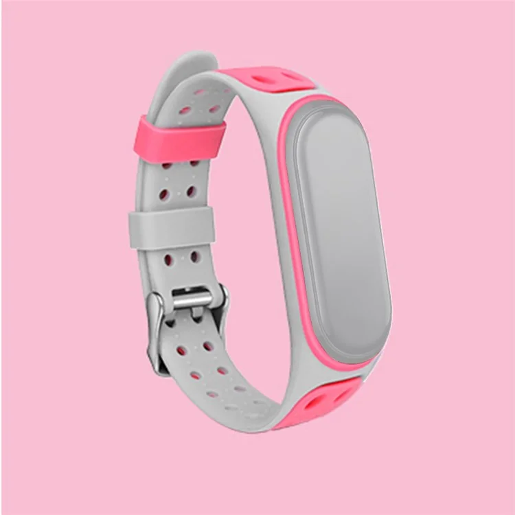 Bi-color Silicon Watch Band Ersatzriemen Für Xiaomi Mi Band 5/6/7 - Grau/rosa