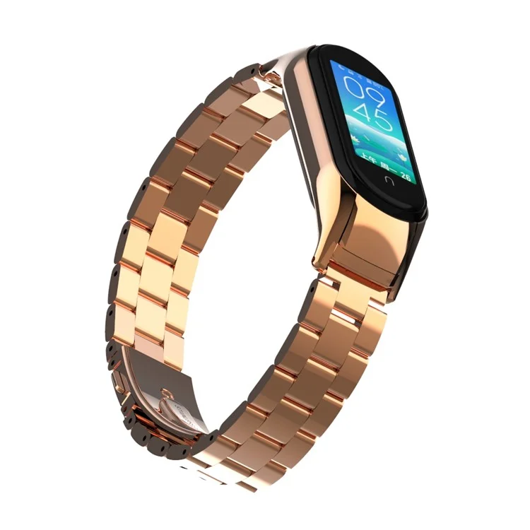Three Beads Stainless Steel Watch Strap Replacement Band for Xiaomi Mi Band 5 - Rose Gold