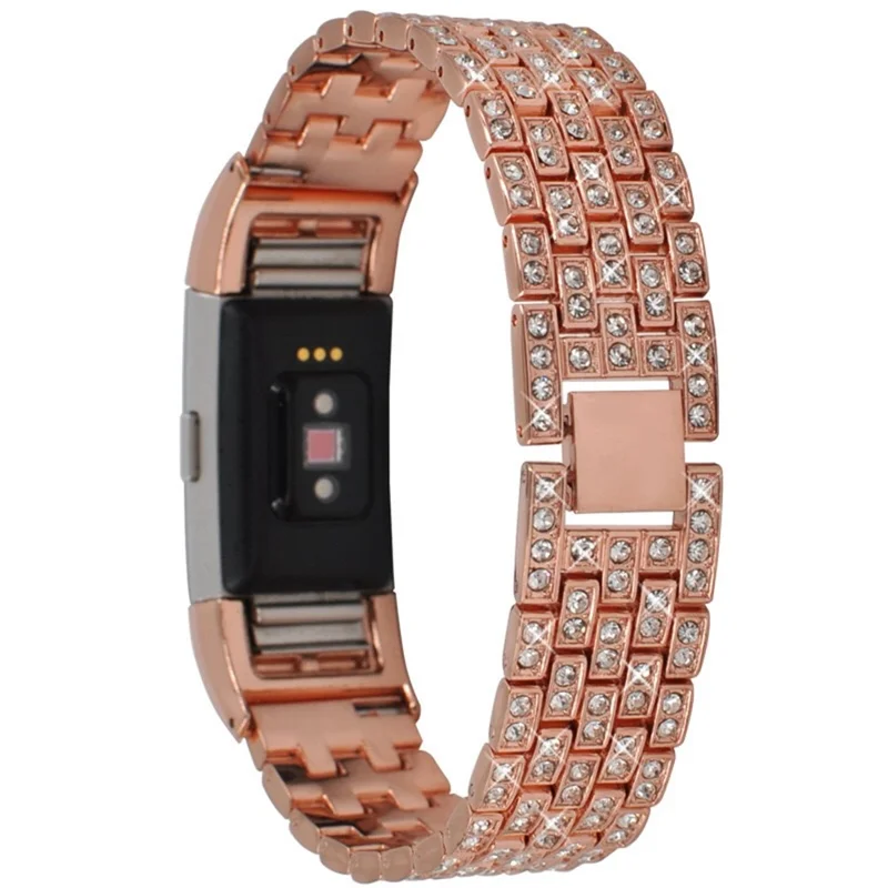 Metal Rhinestone Decor Watch Band for Fitbit Charge 2 - Rose Gold