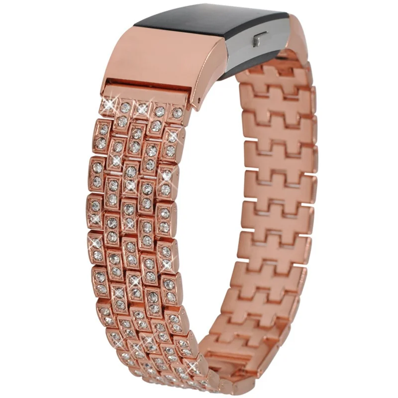 Metal Rhinestone Decor Watch Band for Fitbit Charge 2 - Rose Gold