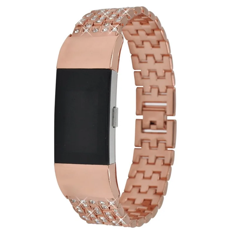 Metal Rhinestone Decor Watch Band for Fitbit Charge 2 - Rose Gold