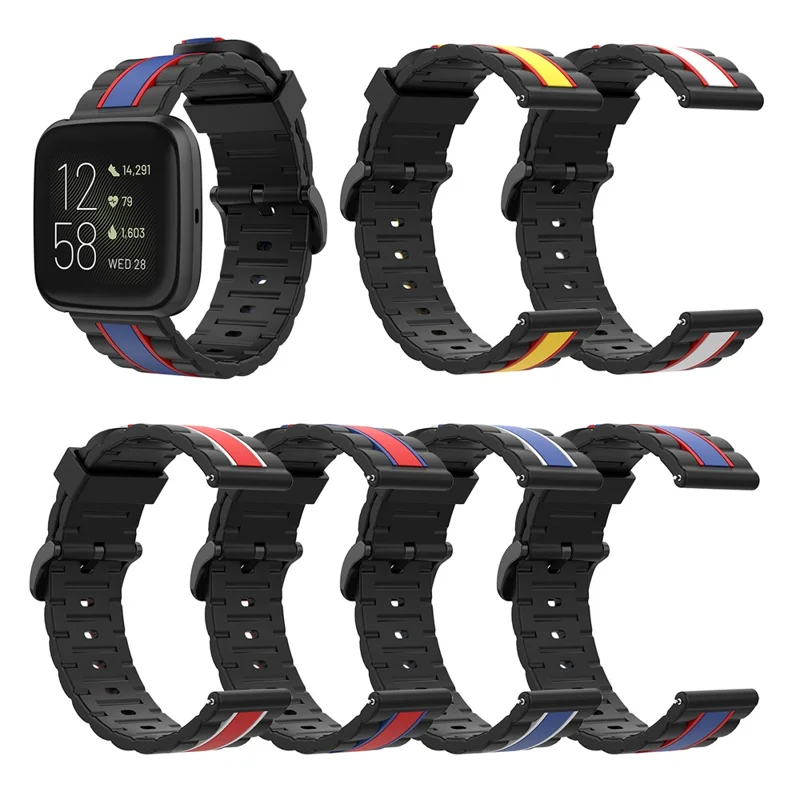 Wavy Square Textured Silicone Watch Band Strap for Fitbit Versa/2/Lite - Black/Red/Yellow
