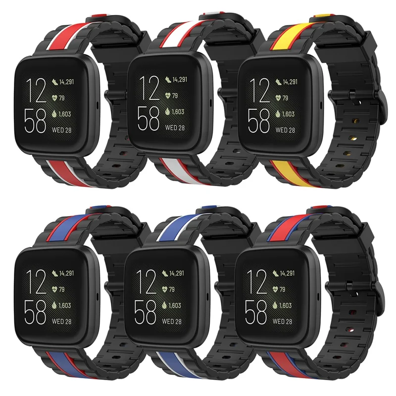 Wavy Square Textured Silicone Watch Band Strap for Fitbit Versa/2/Lite - Black/Red/Yellow