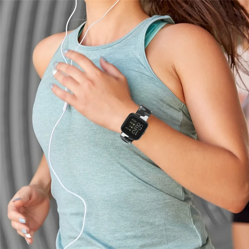 Camouflage Skin Silicone Watch Band for Fitbit Versa 2/Versa Lite - Black