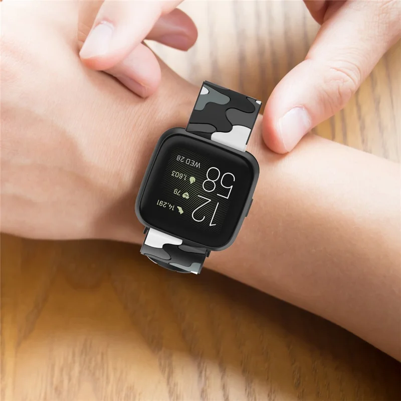 Camouflage Skin Silicone Watch Band for Fitbit Versa 2/Versa Lite - Black