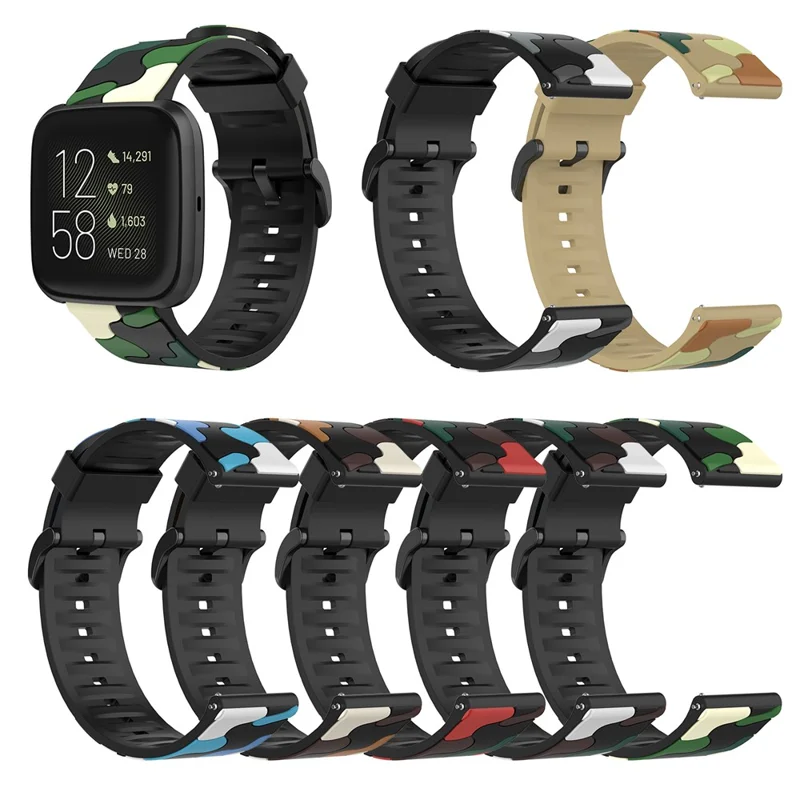 Camouflage Skin Silicone Watch Band for Fitbit Versa 2/Versa Lite - Black