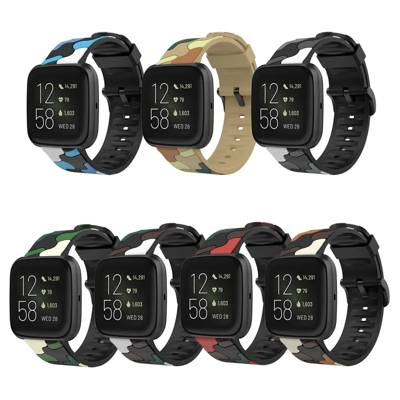 Camouflage Skin Silicone Watch Band for Fitbit Versa 2/Versa Lite - Black