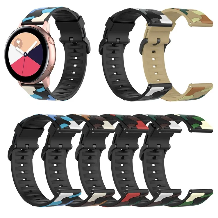 20mm Camouflage Silicone Watch Band for Samsung Galaxy Active 2/Active R500/Watch 42mm/Gear S2 Classic - Light Green