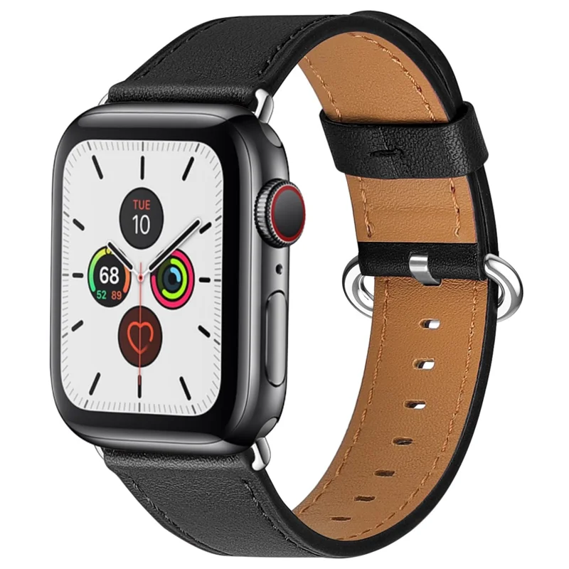 Genuine Leather Watch Strap for Apple Watch Series 11 10 42mm / 9 8 7 41mm / SE3 SE2 SE 6 5 4 40mm / 3 2 1 38mm - Black