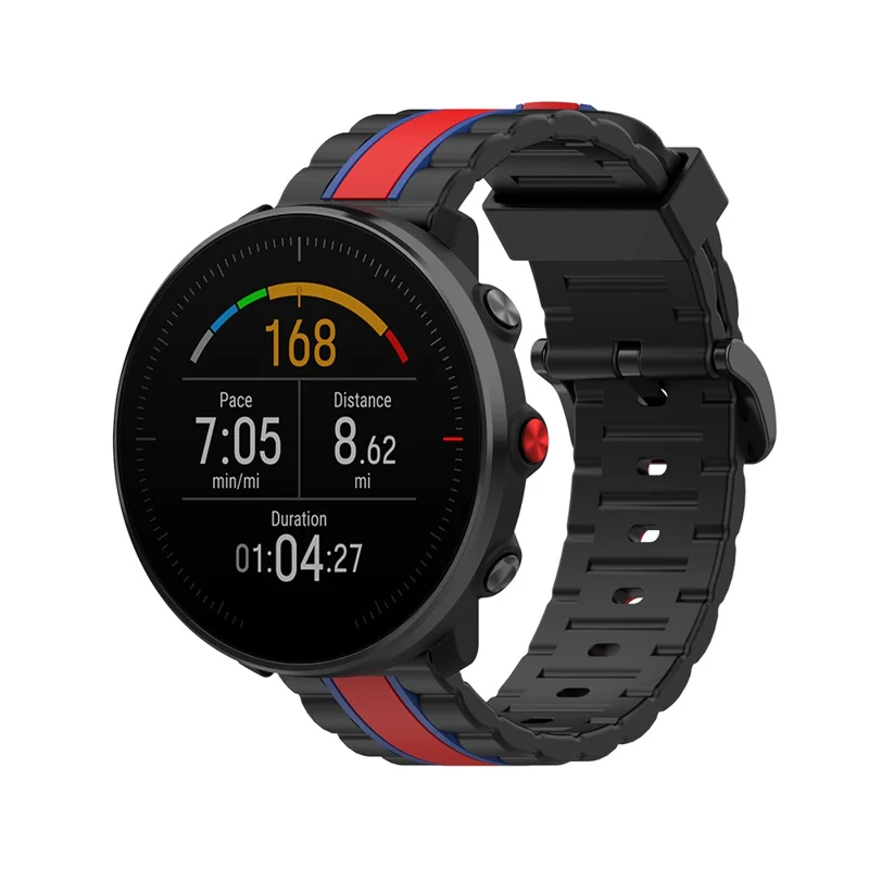 22mm Wave Square Skin Silicone Watch Band for POLAR Grit X/Vantage M - Black/Red/Blue