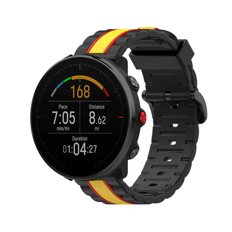 22mm Wave Square Skin Silicone Watch Band for POLAR Grit X/Vantage M - Black/Yellow/Red