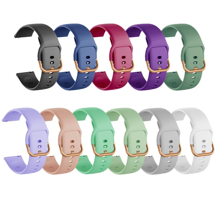 20mm Silicone Watchband Strap with Rose Gold Buckle for Samsung Galaxy Watch4 Classic 46mm 42mm/Watch4 44mm 40mm/Galaxy Watch Active2 - Black