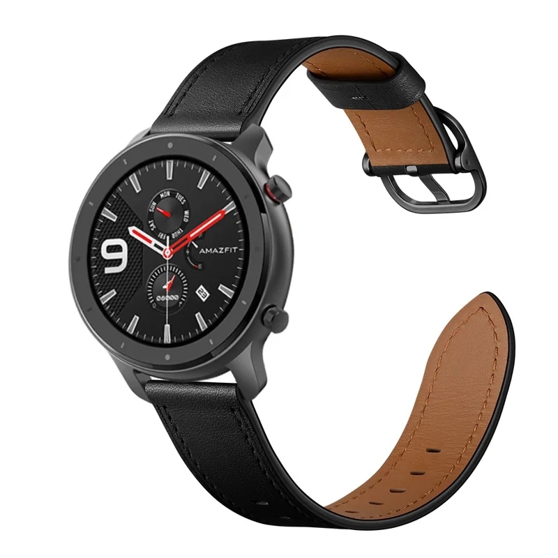 22mm Cowhide Leather Watch Band (DS Style) for Huami Amazfit GTR 47mm - Black