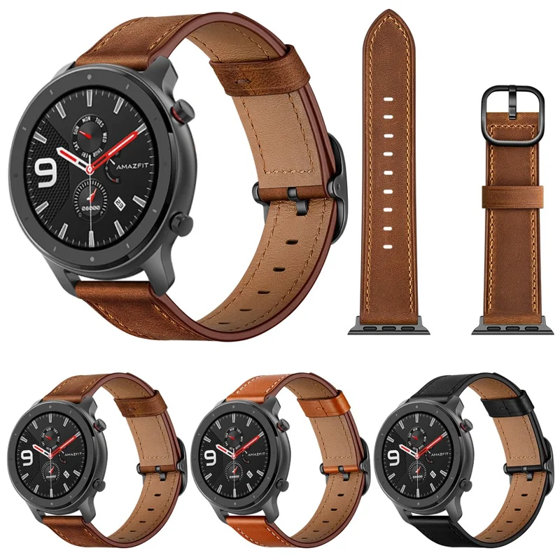 22mm Cowhide Leather Watch Band (DS Style) for Huami Amazfit GTR 47mm - Black