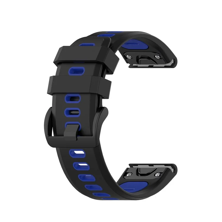 Bracelet de montre connectée bicolore en silicone pour Garmin Fenix 6X/Fenix 5X, bracelet de rechange réglable - Noir/Bleu