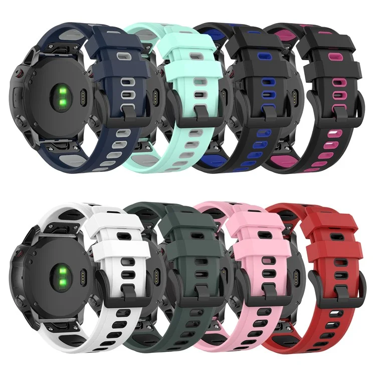 Bracelet de montre connectée bicolore en silicone pour Garmin Fenix 6X/Fenix 5X, bracelet de rechange réglable - Noir/Bleu