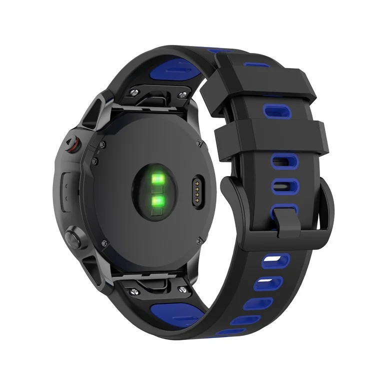 Bracelet de montre connectée bicolore en silicone pour Garmin Fenix 6X/Fenix 5X, bracelet de rechange réglable - Noir/Bleu