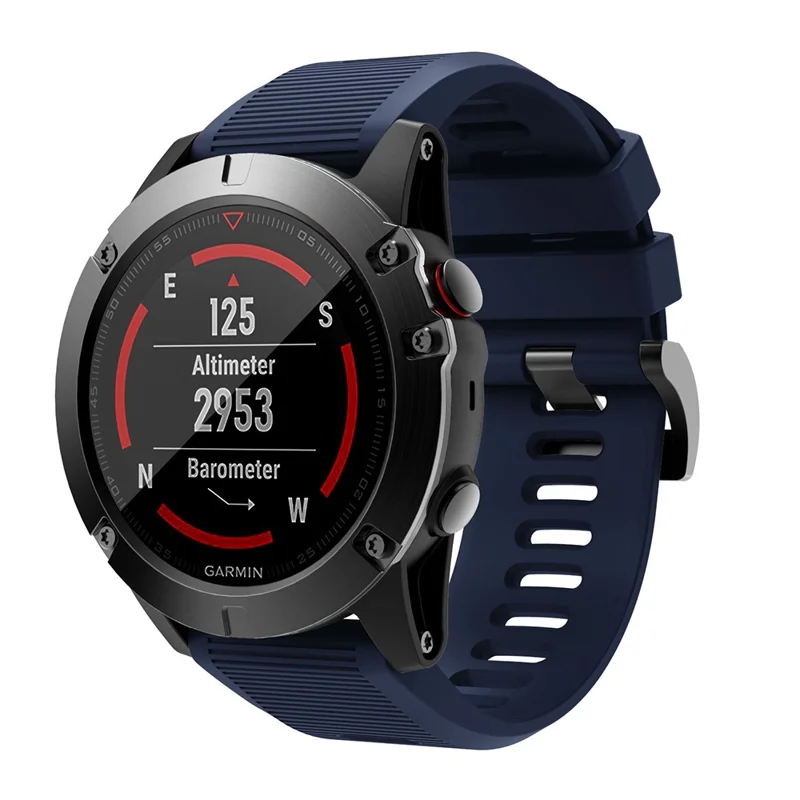Horizontal Streak with Black Triangle Buckle Silicone Watch Band for Garmin Fenix 5X - Navy Blue