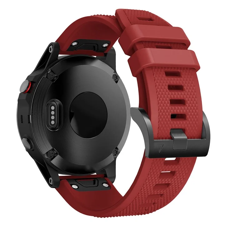 For Garmin Fenix 5 Silicone Watch Band 22mm Adjustable Smart Watch Strap with Black Buckle - Red