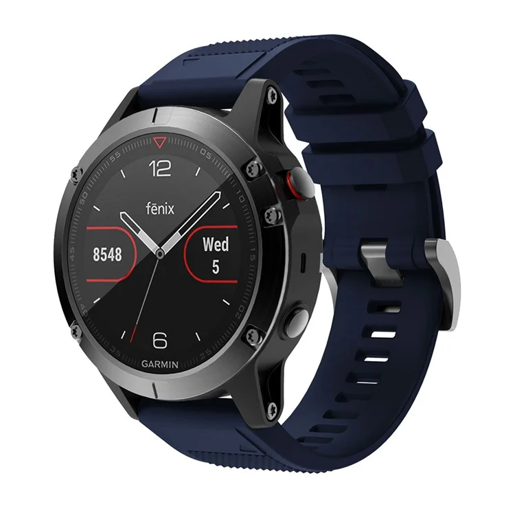 For Garmin Fenix 5 Silicone Watch Band 22mm Adjustable Smart Watch Strap with Black Buckle - Navy Blue