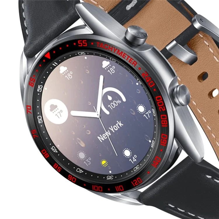 Anti Scratch Metal Smartwatch Dial Bezel Ring [E Type] for Samsung Galaxy Watch3 41mm - Black/Red Letters