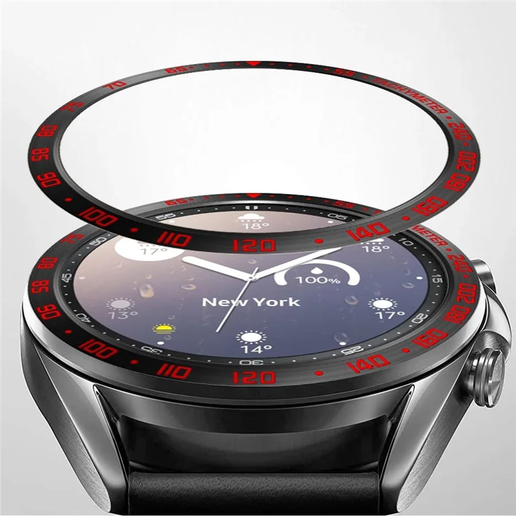 Anti Scratch Metal Smartwatch Dial Bezel Ring [E Type] for Samsung Galaxy Watch3 41mm - Black/Red Letters