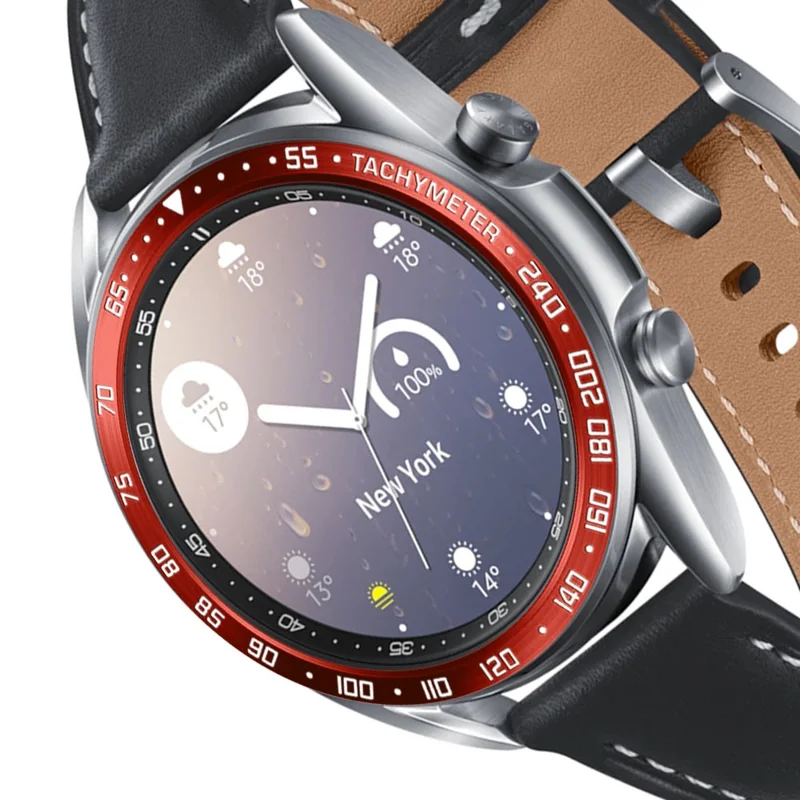 Anti Scratch Metal Smartwatch Dial Bezel Ring [E Type] for Samsung Galaxy Watch3 41mm - Red/White Letters