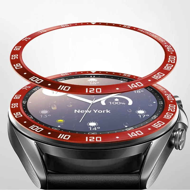 Anti Scratch Metal Smartwatch Dial Bezel Ring [E Type] for Samsung Galaxy Watch3 41mm - Red/White Letters