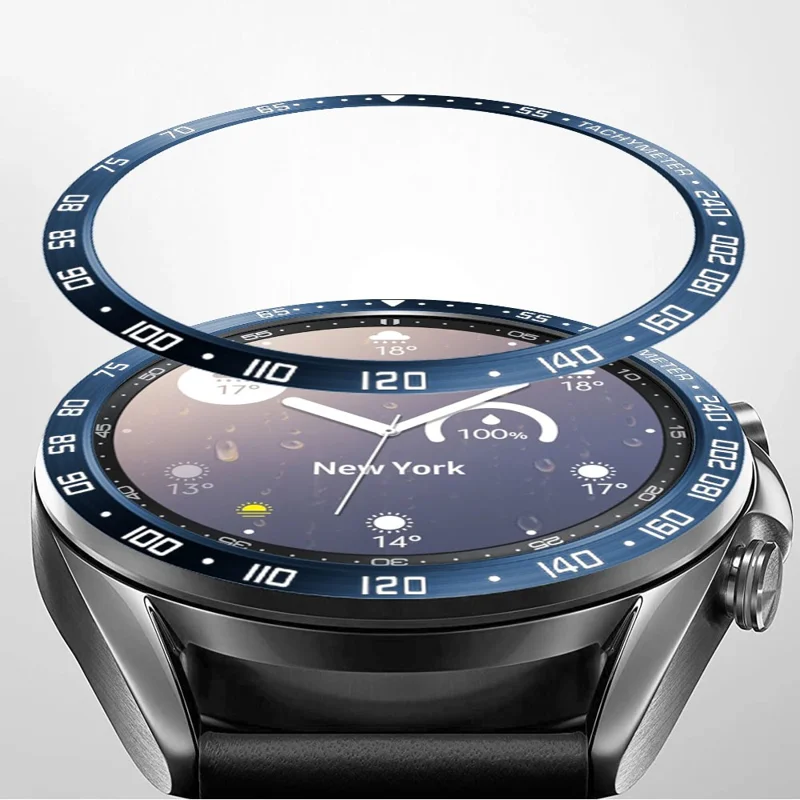Anti Scratch Metal Smartwatch Dial Bezel Ring [E Type] for Samsung Galaxy Watch3 41mm - Blue/White Letters