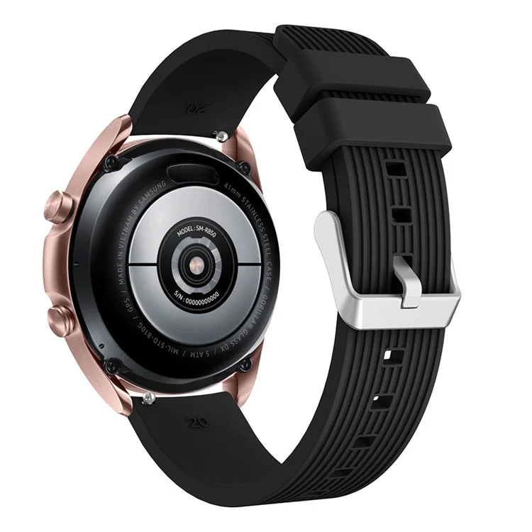 Banda de Reloj Inteligente de Silicona Rayada Para Samsung Galaxy Watch3 41 mm - Negro