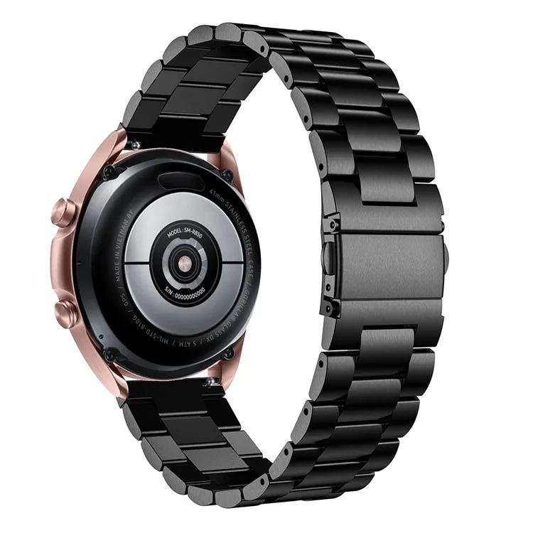 Para Samsung Galaxy Watch3 41mm Acero Inoxidable Smartwatch Banda Reemplazo de Correa de Tres Cuentas - Negro