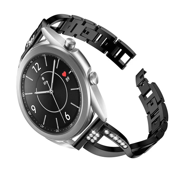 Браслет для умных часов Samsung Galaxy Watch3 41 мм из нержавеющей стали с декором из страз в форме X - Черный