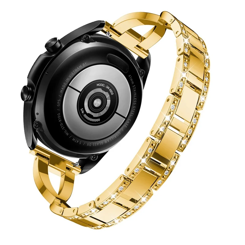 X-Shape Rhinestone Decor Stainless Steel Smart Watch Strap for Samsung Galaxy Watch3 45mm - Gold