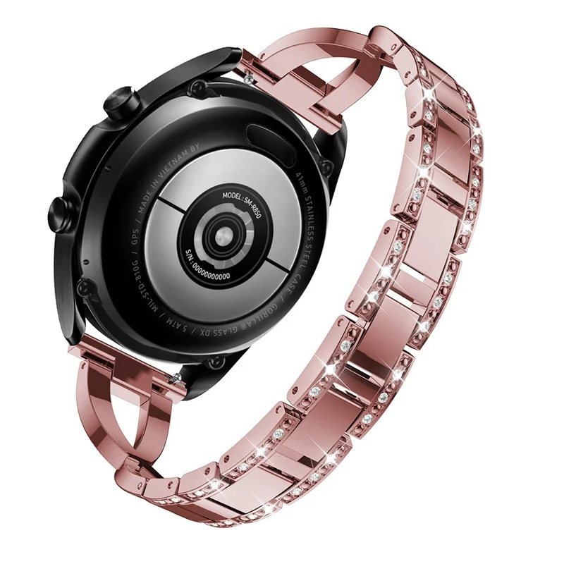 X-Shape Rhinestone Decor Stainless Steel Smart Watch Strap for Samsung Galaxy Watch3 45mm - Pink