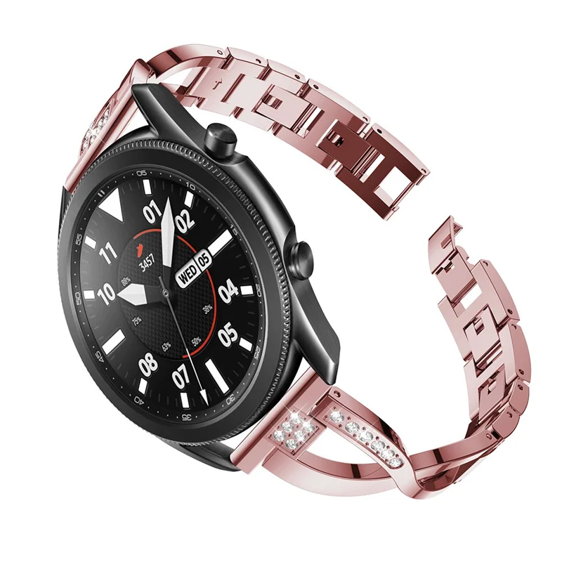 X-Shape Rhinestone Decor Stainless Steel Smart Watch Strap for Samsung Galaxy Watch3 45mm - Pink