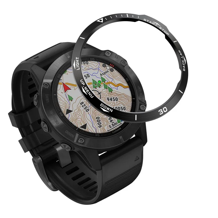 Anello di Orologio in Acciaio Inossidabile Indice (stile B) Per Garmin Fenix ​​6x / 6x Pro - Nero