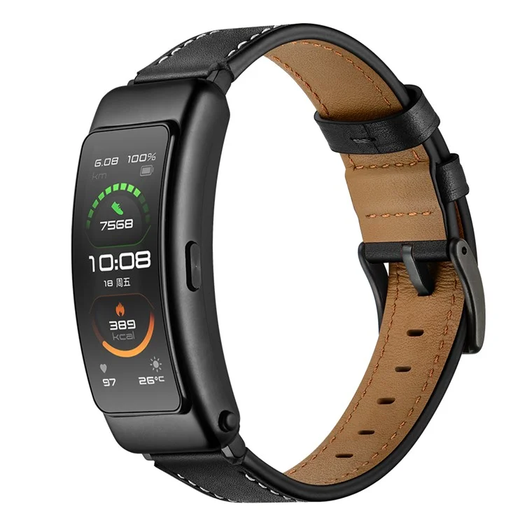 16mm Top Layer Cowhide Leather Watch Band Strap for Huawei TalkBand B3/B6 - Black