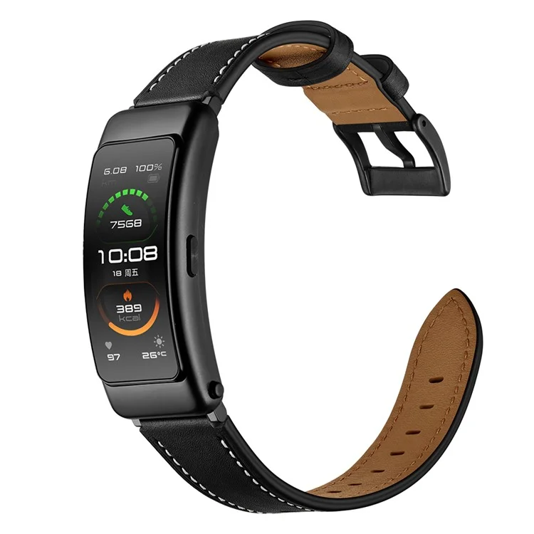 16mm Top Layer Cowhide Leather Watch Band Strap for Huawei TalkBand B3/B6 - Black