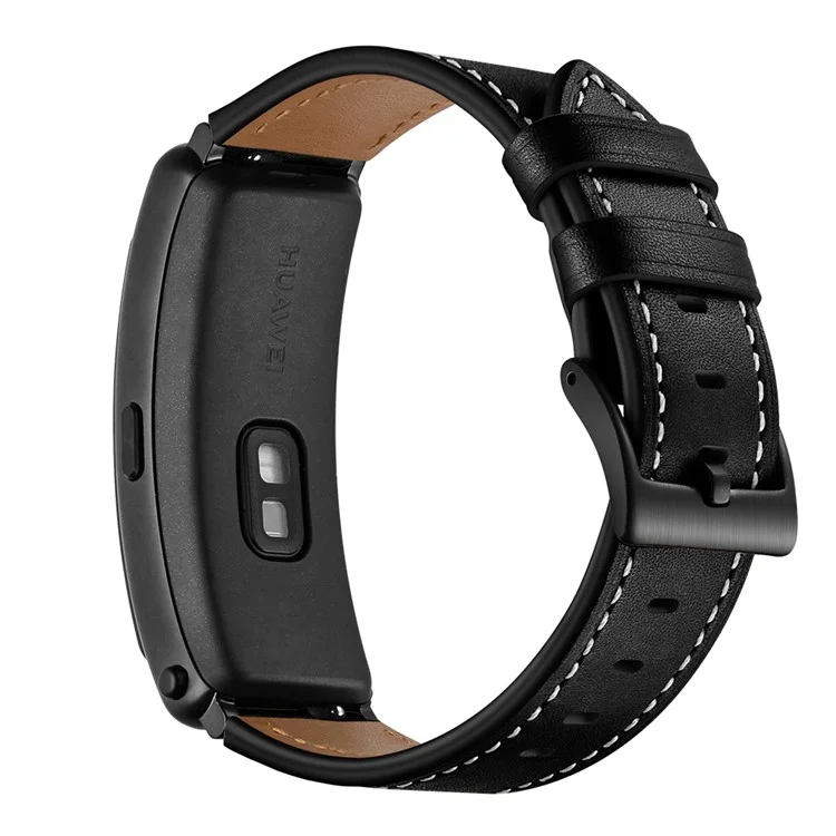 16mm Top Layer Cowhide Leather Watch Band Strap for Huawei TalkBand B3/B6 - Black