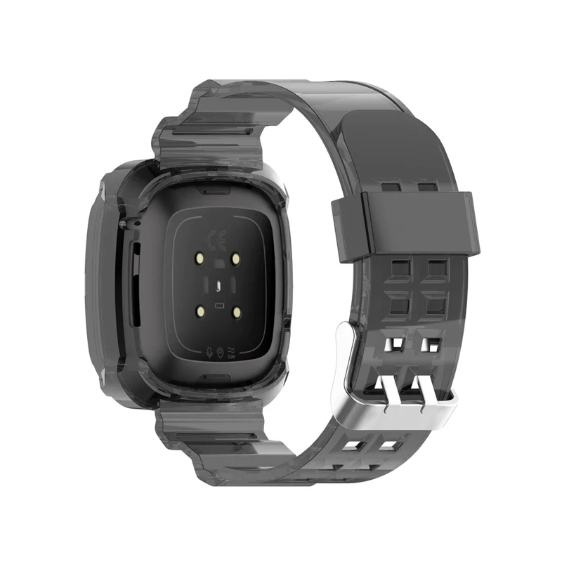 22.5mm Transparent Silicone Smart Watch Strap Universal for Fitbit Versa 3/Sense - Transparent Black